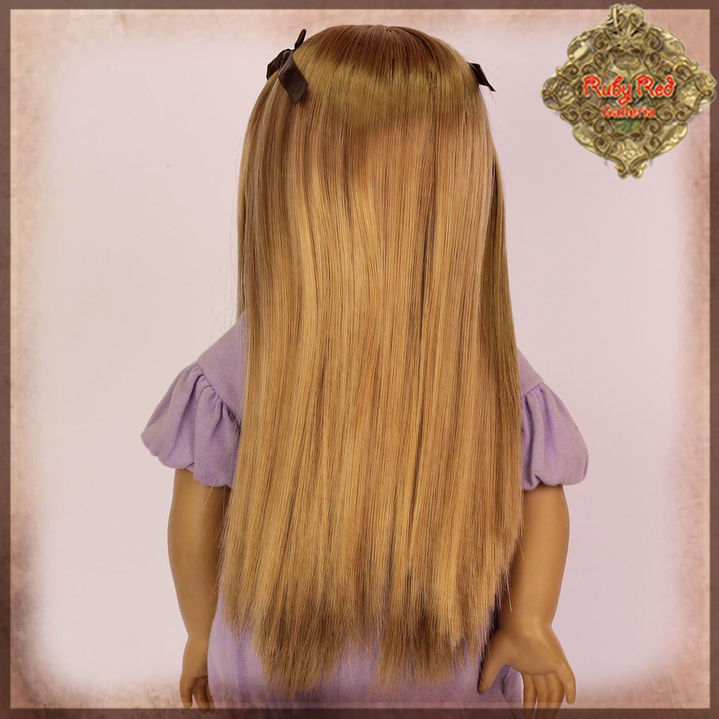 Light Brown Straight Wig with Bow & Bangs for 18” Play Girl (AD0032A)