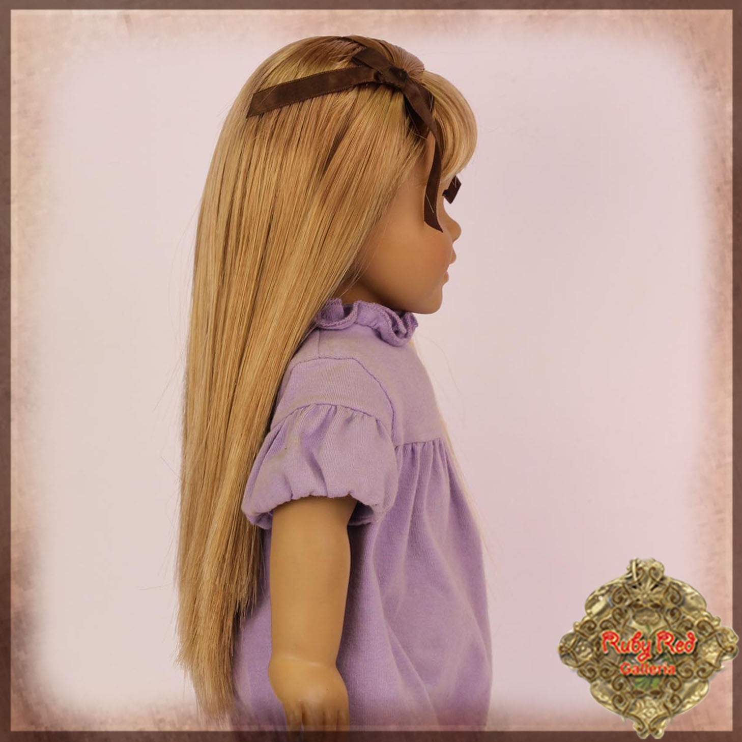 Light Brown Straight Wig with Bow & Bangs for 18” Play Girl (AD0032A)