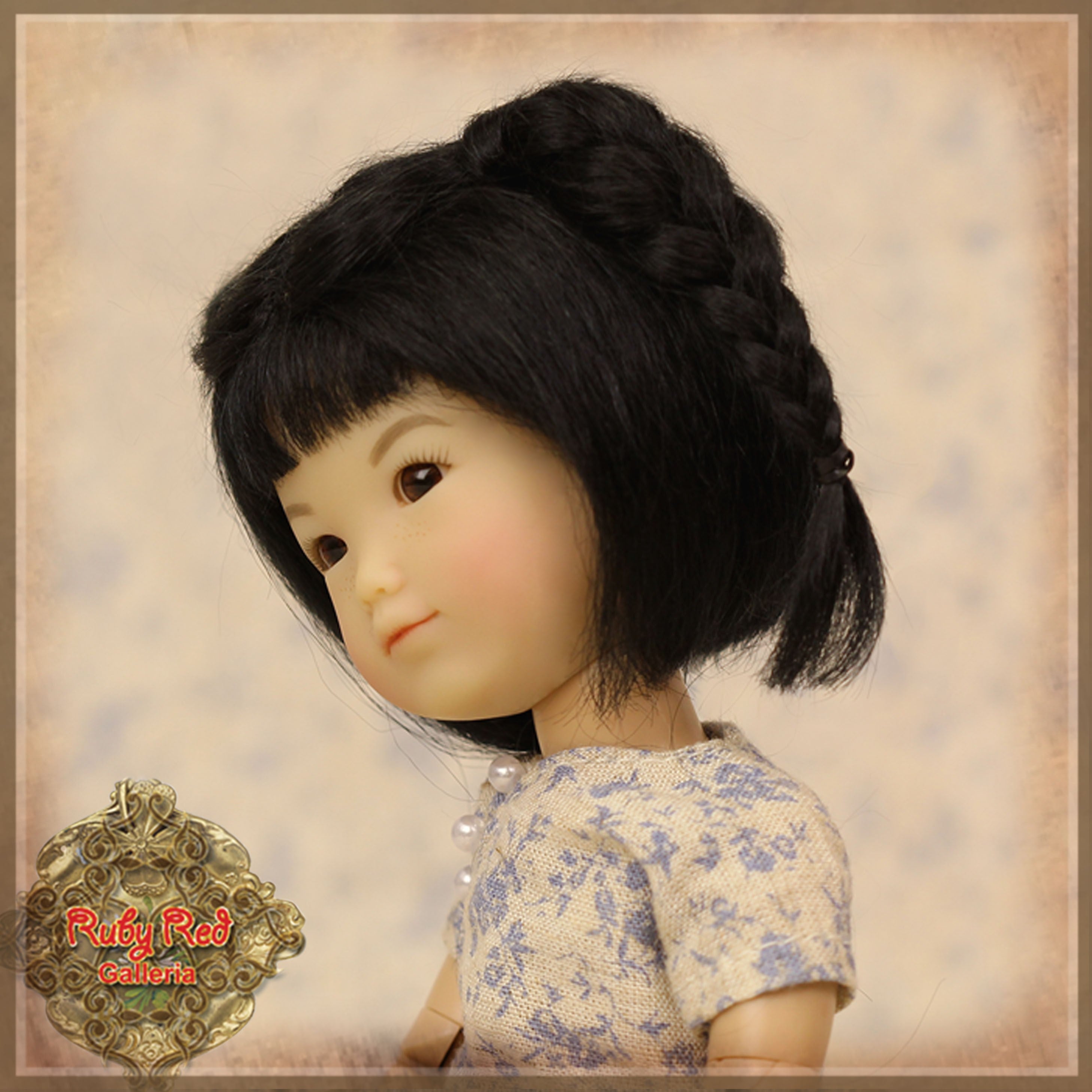 Black with Braids Mohair Wig for 8" Dolls (HD0009A)