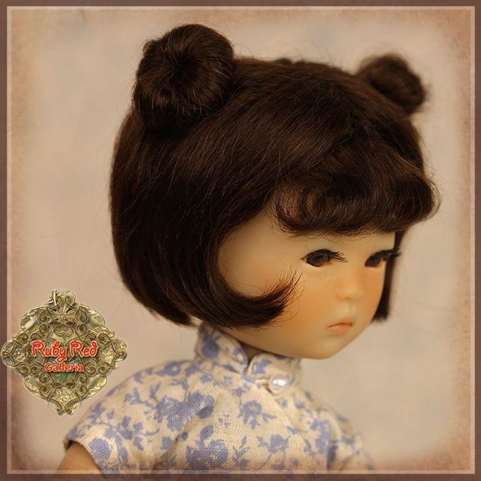 Dark Brown with Buns Mohair Wig for 8" Dolls (HD0010A)