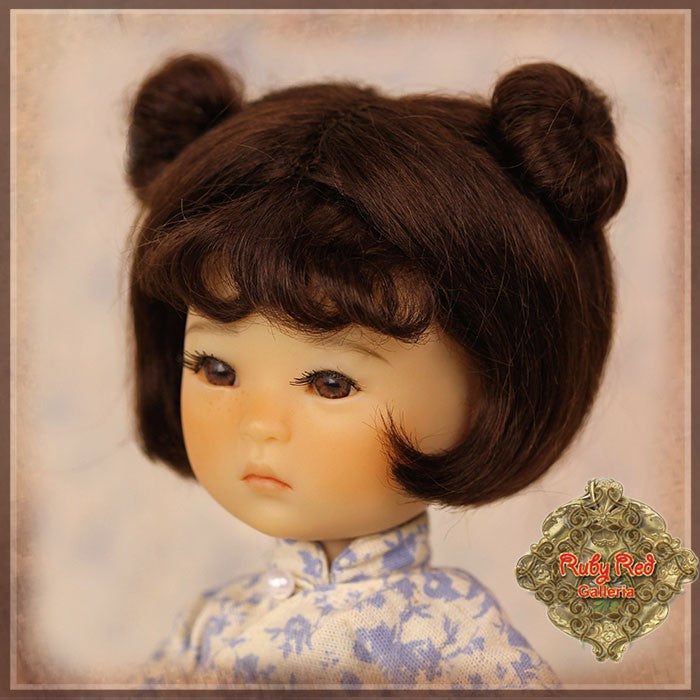 Dark Brown with Buns Mohair Wig for 8" Dolls (HD0010A)