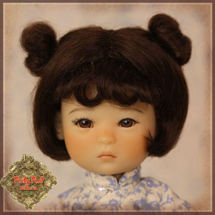 Dark Brown with Buns Mohair Wig for 8" Dolls (HD0010A)