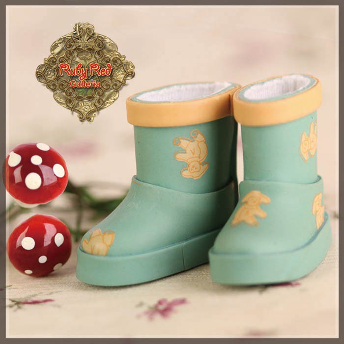 2.2cm Turquoise Rain Printed Boots for Blythe, Pullip & Momoko Dolls (RH0077A)
