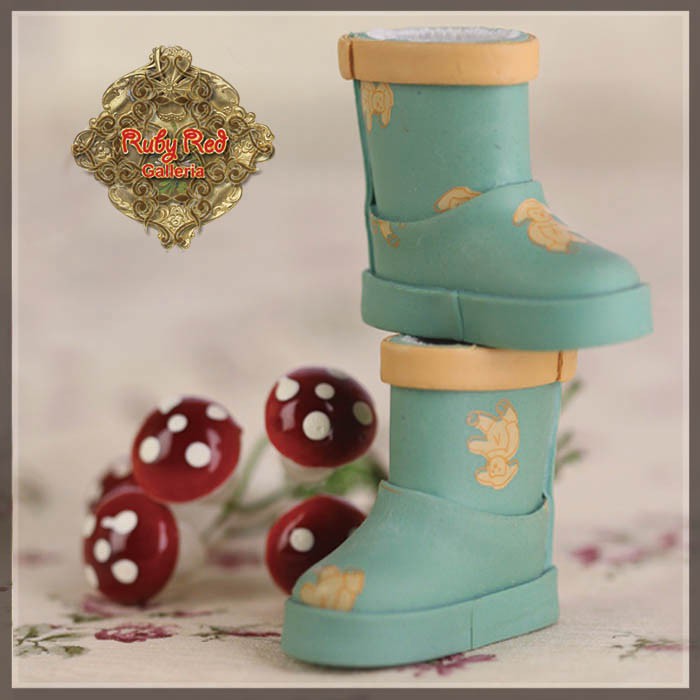 2.2cm Turquoise Rain Printed Boots for Blythe, Pullip & Momoko Dolls (RH0077A)
