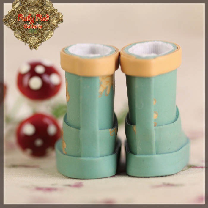 2.2cm Turquoise Rain Printed Boots for Blythe, Pullip & Momoko Dolls (RH0077A)