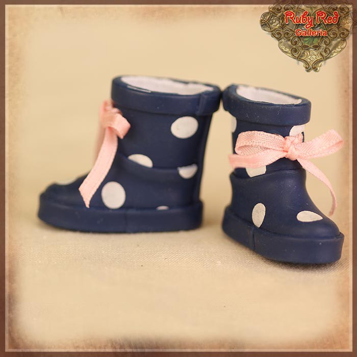 2.2cm Polka Dot Navy Blue Rain Boots Blythe, Pullip & Momoko Dolls (RH0074A)