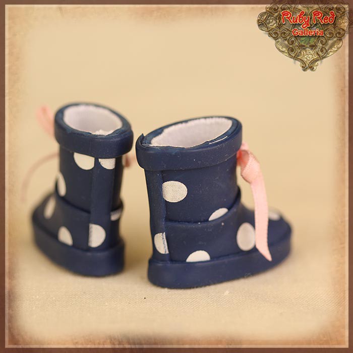 2.2cm Polka Dot Navy Blue Rain Boots Blythe, Pullip & Momoko Dolls (RH0074A)