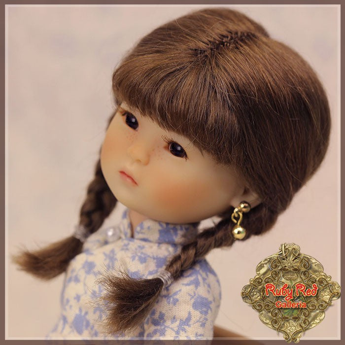 Brown with Braids Mohair Wig for 8" Dolls (HD0019A)