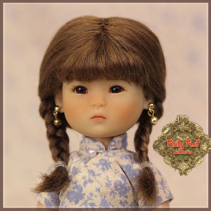 Brown with Braids Mohair Wig for 8" Dolls (HD0019A)