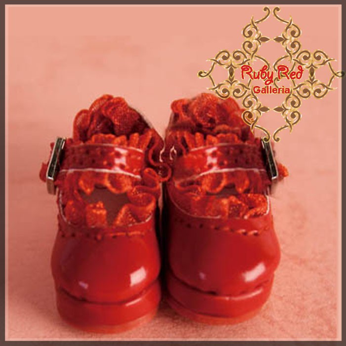2.2cm Red Mary Janes with Lace for Blythe, Pullip & Momoko (RH0063A)