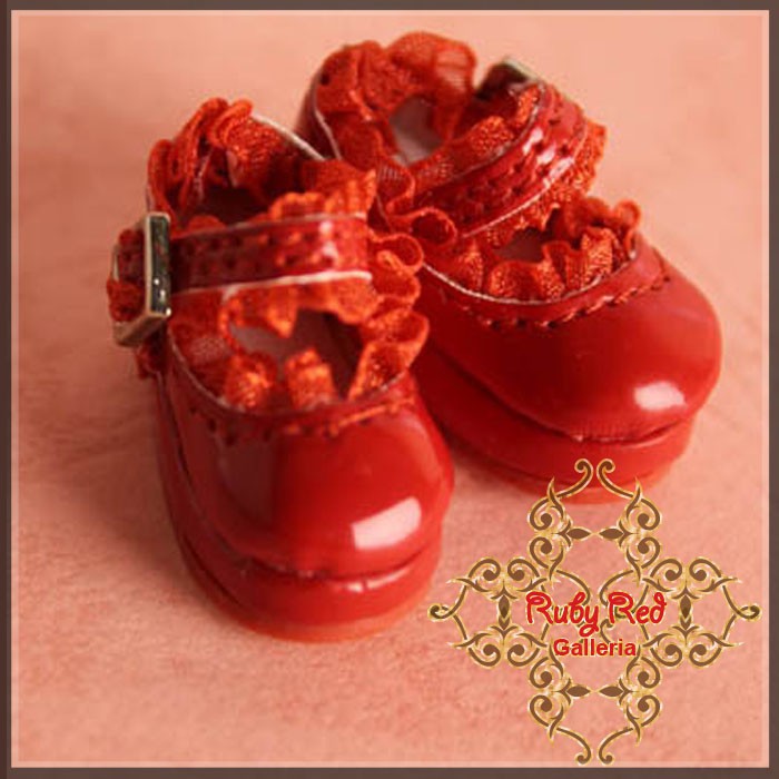 2.2cm Red Mary Janes with Lace for Blythe, Pullip & Momoko (RH0063A)