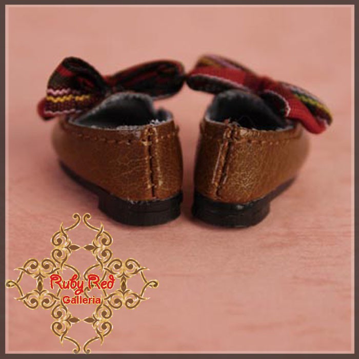 2.2cm Brown Slip On with Bow for Blythe, Pullip & Momoko (RH0062A)