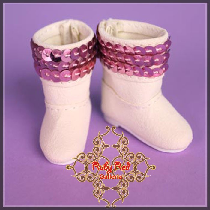 2.2cm White Boots with Hot Pink Sequins for Blythe, Pullip & Momoko (RH0055A)