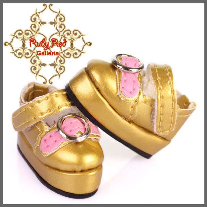 2.2cm Gold & Pink Mary Jane for Blythe, Pullip & Momoko Dolls (RH0048B)