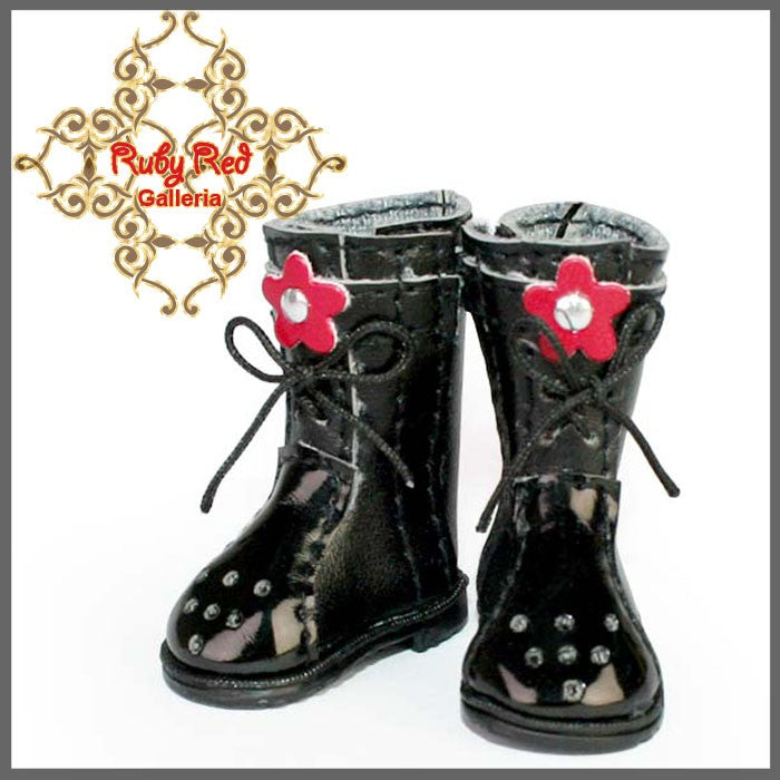 2.2cm Dark Boot with Flower for Blythe, Pullip & Momoko Dolls (RH0031A)