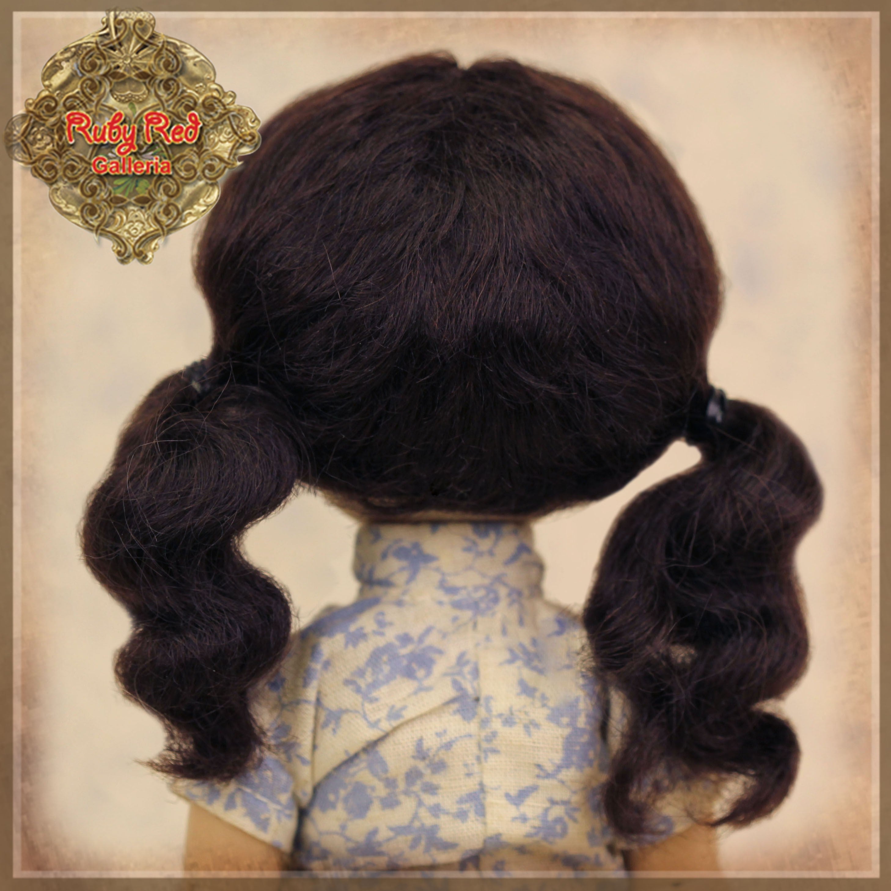 Dark Brown with Pigtails Mohair Wig for 8" Dolls (HD0026A)