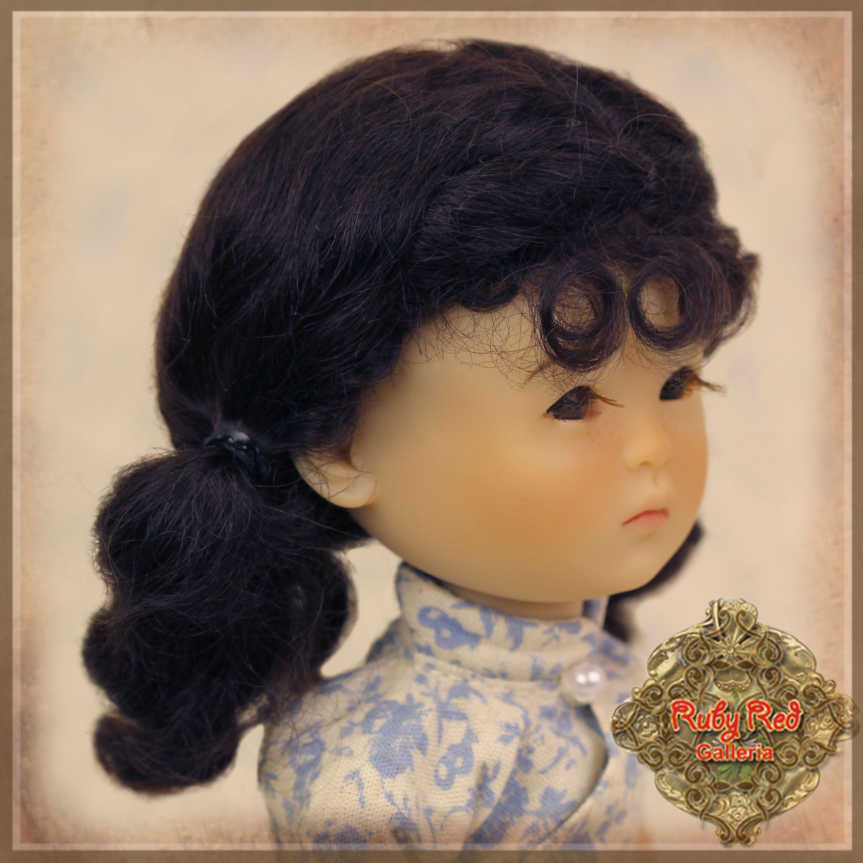 Dark Brown with Pigtails Mohair Wig for 8" Dolls (HD0026A)