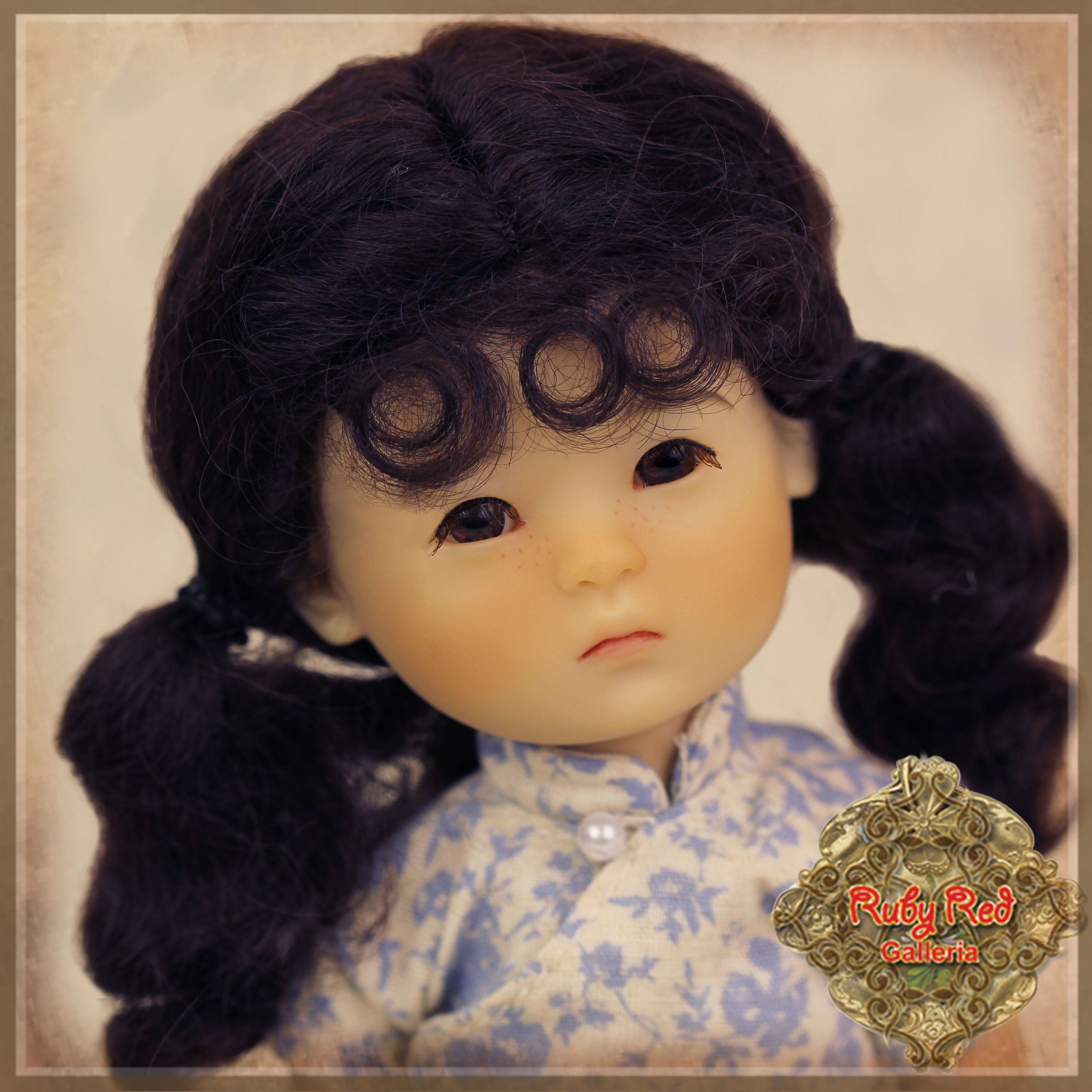 Dark Brown with Pigtails Mohair Wig for 8" Dolls (HD0026A)