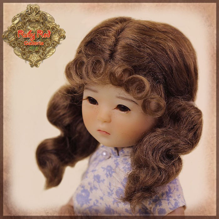 Brown with Pigtails Mohair Wig for 8" Dolls (HD0029A)