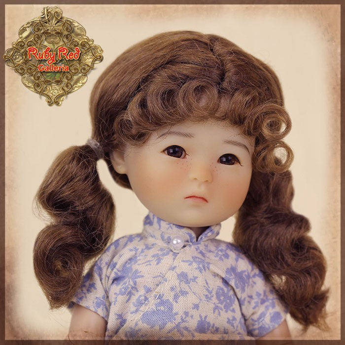 Brown with Pigtails Mohair Wig for 8" Dolls (HD0029A)