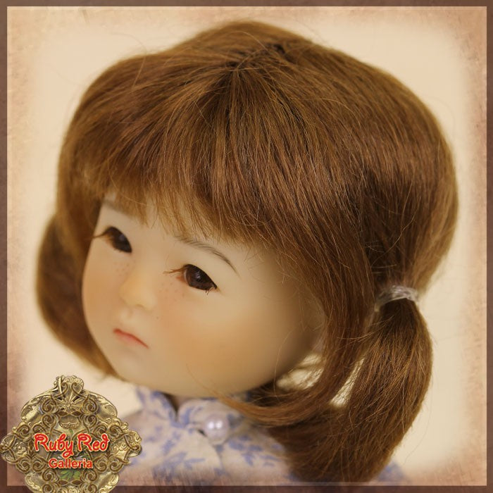 Brown with Pigtails Mohair Wig for 8" Dolls (HD0030A)