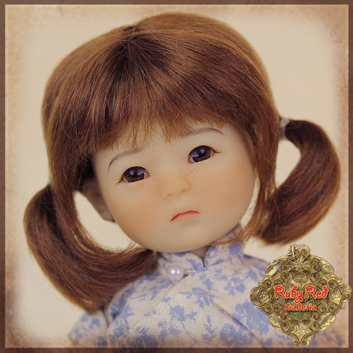 Brown with Pigtails Mohair Wig for 8" Dolls (HD0030A)