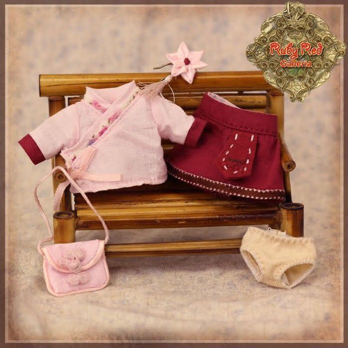 Conjunto mellizos Yu Ping rojo y rosa de 5,5" (HC0048A)