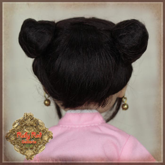 Brunette with Buns Mohair Wig for 8" Dolls (HD0047A)