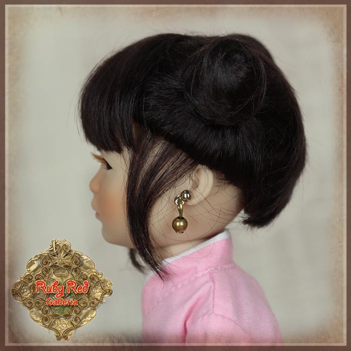 Brunette with Buns Mohair Wig for 8" Dolls (HD0047A)