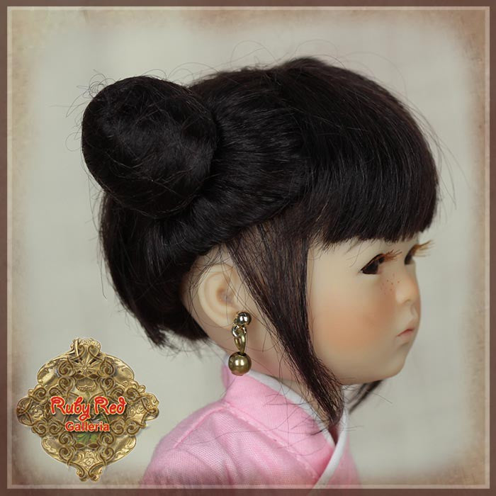 Brunette with Buns Mohair Wig for 8" Dolls (HD0047A)