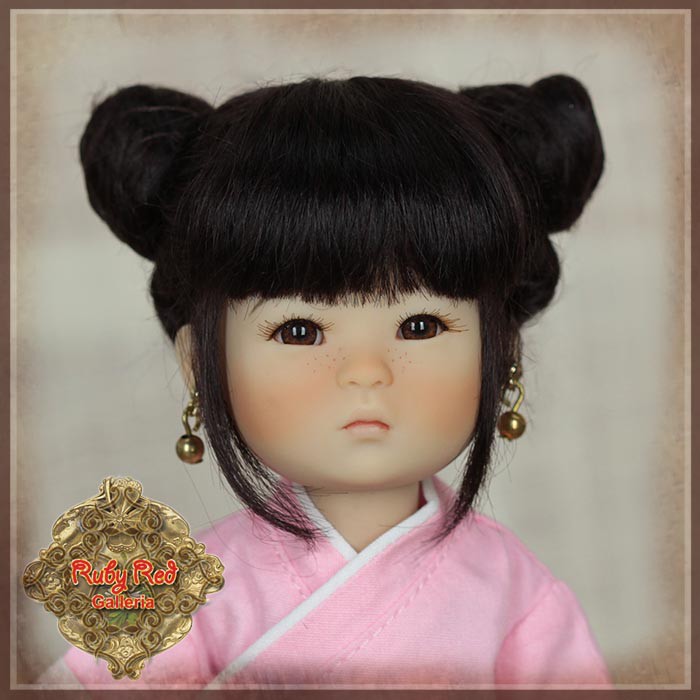 Brunette with Buns Mohair Wig for 8" Dolls (HD0047A)